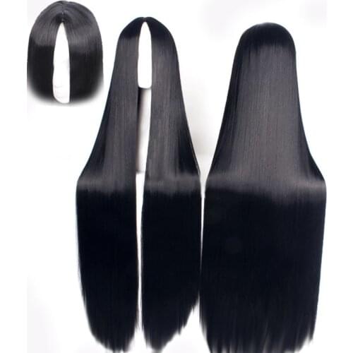 Anime Basic 100 CM Long Straight black wigs for Women Universal Cartoon Cosplay Wig white black Central Parting Wigs 100cm