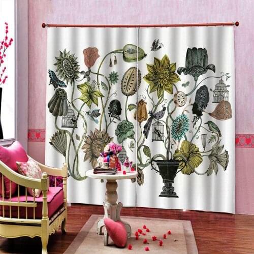 Northern European style plant printing Curtain plant shading Print For Living room Bedroom Window Drapes curtain Home Decor