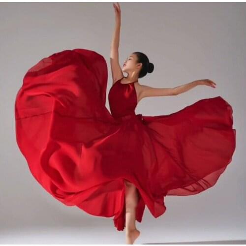 Stage Dance Dress Classic Dance Costumes Solid Color High Waist Thin Long Dresses Fashion Soft Performance Clothing 360 540 720