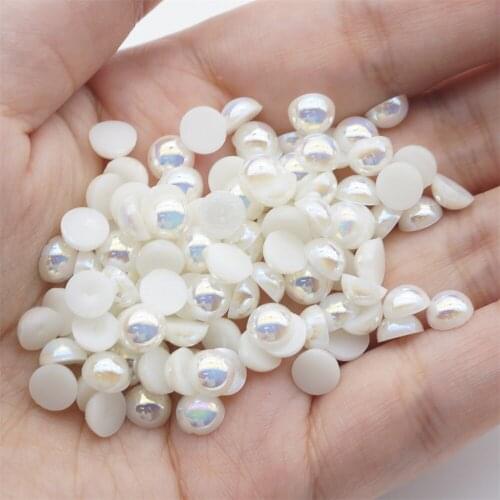 1000/500pcs 2-5mm and Mixed Size Ivory AB Glue on ABS Imitation Half Round Pearls Resin Flatback Beads For Craft Jewelry Making