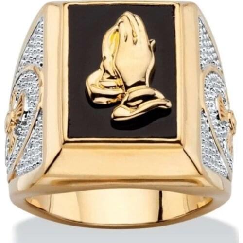 Punkboy Popular Mens Ring Gold Full Blessing Hand Gold Ring Fashion Temperament Mens Birthday Jewelry Gift