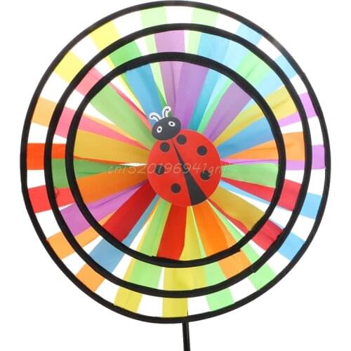 Colorful Rainbow Triple Wheel Wind Spinner Windmill Garden Yard Outdoor Decor