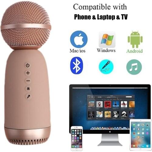 Silicone Bluetooth Microphone KTV Speaker Wireless Karaoke Mic Song Singing MP3 Player FM Radio Suit for Phone Laptop Smart TV
