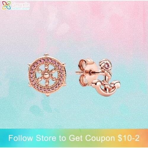 Smuxin 925 Sterling Silver Stud Earrings Helm & Anchor Stud Earrings Cubic Zirconia Statement Stud Earrings Women Earrings