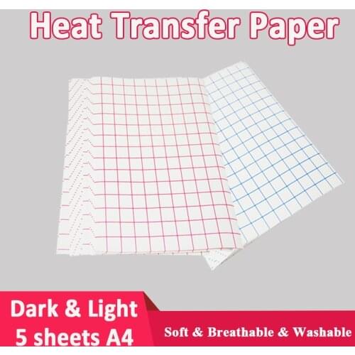 Light or Dark Heat Transfer Paper For 100% Cotton Garment T-shirt Clothes By Inkjet Printer Photo Paper 5 Sheets A4 Size