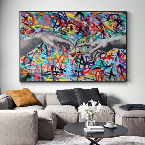 Creative Graffiti Art Hand In Hand Canvas Painting Cuadros Posters Print Wall Art for Living Room Home Decor (No Frame)