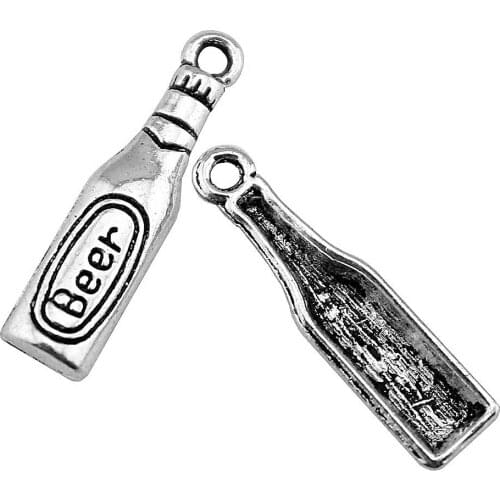 WYSIWYG 20pcs 24x6mm Bottle Beer Charm Pendants For Jewelry Making Antique Silver Color Beer Bottle Pendants Charm Beer
