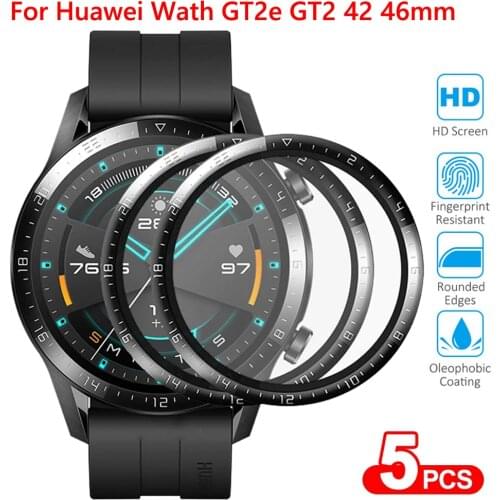 5pcs Soft Fiber Protective Film For Huawei Watch GT 2 E GT2 46 42mm GT2E Curved Smartwatch Full Cover Screen Protector Not Glass