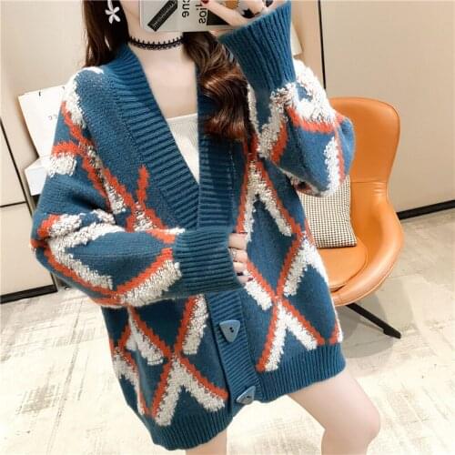 Autumn and winter sweater jacket knitted cardigan plus size Korean loose lazy temperament ladies sweater jacket casual commuting