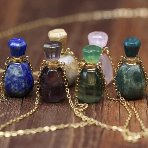 Natural Stone Gem Perfume Bottle Necklace Cute Retro OL Wind Send Wife Gift Girlfriend Party Necklaces Chain Length 60+5cm