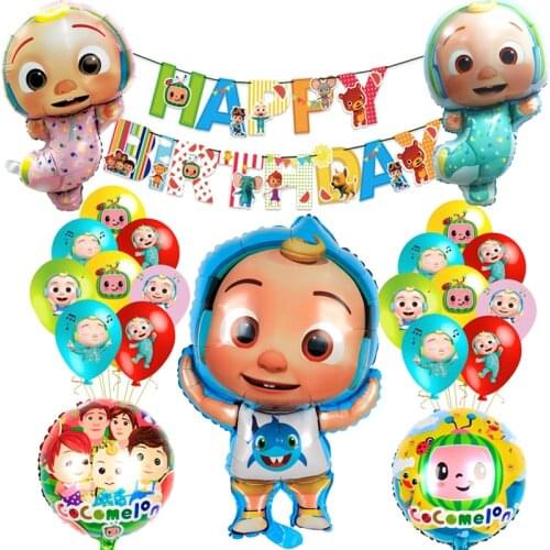 1set Cocomelon Theme Happy Birthday Balloons Cartoon Family Decorations Party Boy Girl Kids Toys Baby Shower Foil Latex Ballons