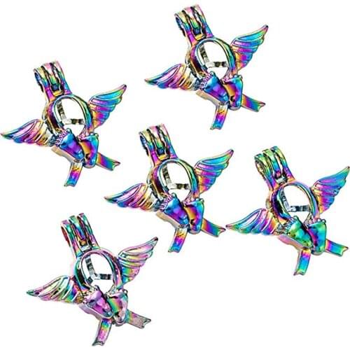 10 PCS Kite Wing Shape Rainbow Colorful Pearl Oysters Bead Cage for Jewelry Making/Essential Oil Scent Diffuser Locket Pendants