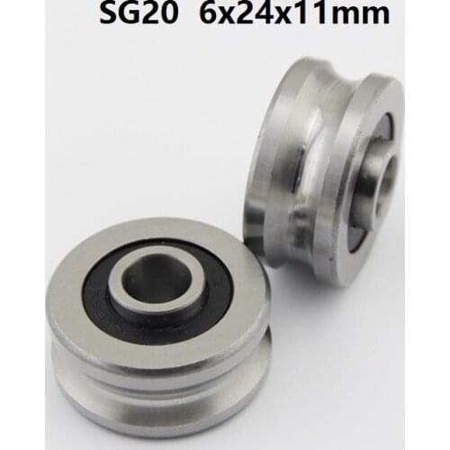 100pcs/lot SG20 6x24x11 mm U groove roller bearing roller wheel pulley ball bearing guide track 6*24*11mm