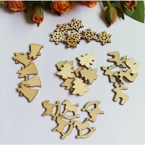100pcs Christmas wood chips no Holes Handmade Patchwork DIY Wood Buttons Label Decorative Sewing Buttons