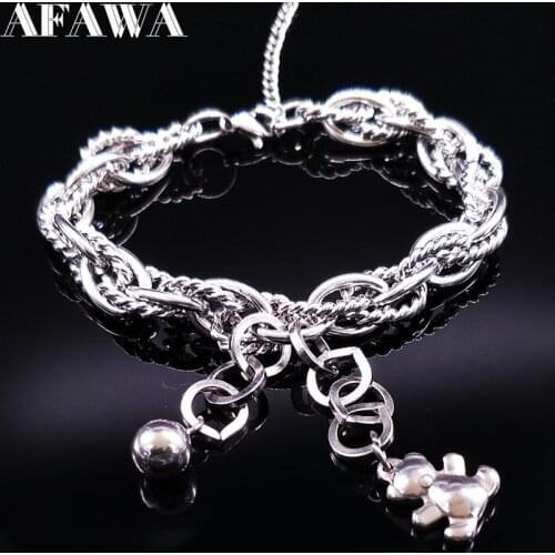 2021 Bear Stainless Steel Chain Bracelet Women Tassel Silver Color Bracelets Bangles Jewelry pulseras mujer moda 2021 B17766