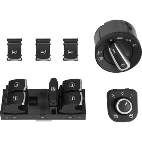 New 6Pcs Electric Car Headlight Rearview Mirror Power Window Switch Button Control for VW Passat CC Jetta
