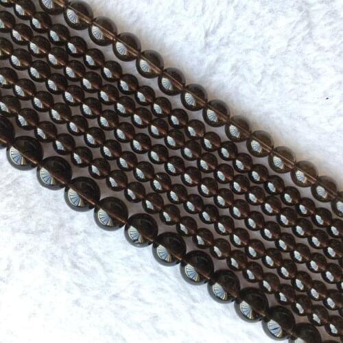 AAA High Quality Natural Genuine Brown Clear Tea Crystal Smoky Quartz Round Jewelery Loose Ball Smooth Beads 15"