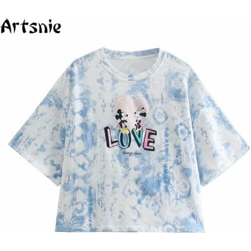 Artsnie White Minne Cartoon Print T Shirt Women Summer 2021 O Neck Short Sleeve Tops Streetwear Disney Knitted Ladies T-shirts