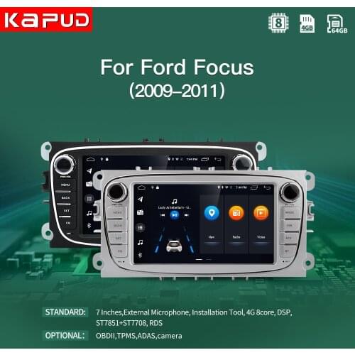 Kapud Android 10.0 Auto Radio 7" Car Multimedia Player Stereo For Ford Focus 2 S-Max 2009-2011 GPS Navigation BT Wifi