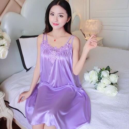 Large Size 4XL Women Lady Sexy Smooth Sleepwear Satin Ice Silk Dresses Strap Strappy Nightwear Lingerie Long Dress Homewear