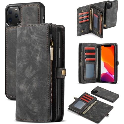 For iPhone 12 Pro Wallet Case 2 in1 Detachable Zipper Folio Flip Magnetic Leather Cover Case for iPhone 12 Mini 12 Pro Max Funda