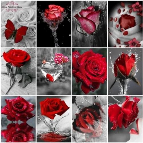 Black And White Diamond Embroidery Red Rose Art Mosaic Full Square Round Drill Diamond Painting Flower DIY Lover Gift Home Decor