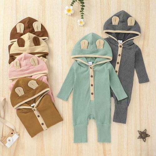 Spring Autumn Baby Clothes Cotton Kids Romper Long Sleeve Onesie Hoodie Button Childrens Wear