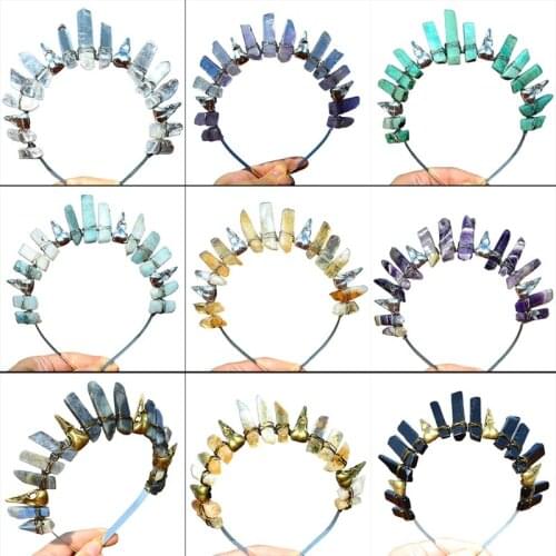 Tribal Metal Viking Crow Jewelry Headband Bohemian Clear Raw Crystal Quartz Tiara Crown Hairband Gothic Witch Headdress