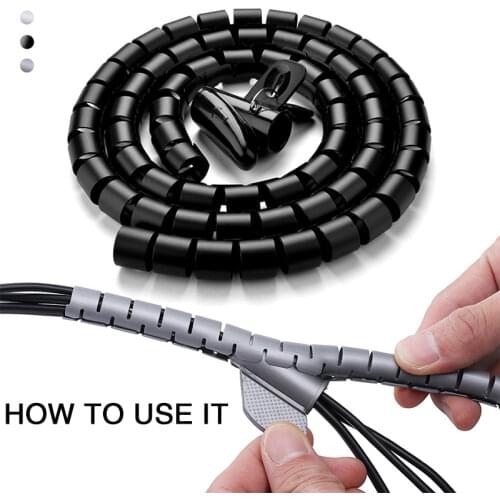 2M 16/10 mm soft Flexible Spiral Cable Organizer Storage Pipe Cord Protector Management Cable Winder Desk Tidy Cable Accessories
