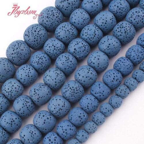 Natural Blue Lava Rock Smooth Round 6/8/10/12mm Stone Beads Loose Spacer For DIY Necklace Bracelets Jewelry Making Strand 15"
