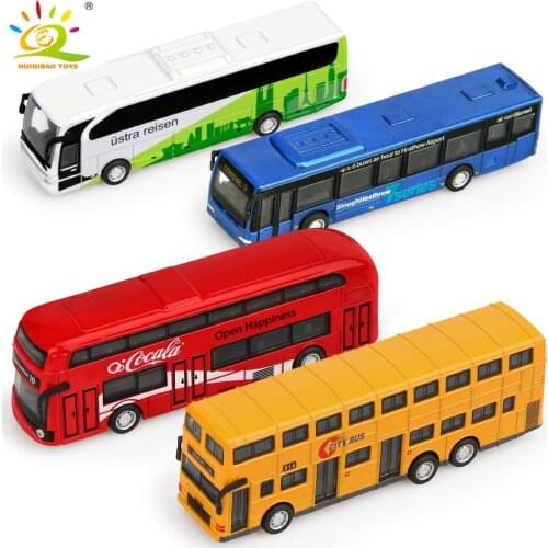 HUIQIBAO 15cm Pull Back Sightseeing Bus Alloy Mode Children Simulation School Bus Model Vehicles Boys Diecasts Car Toy Kids Gift