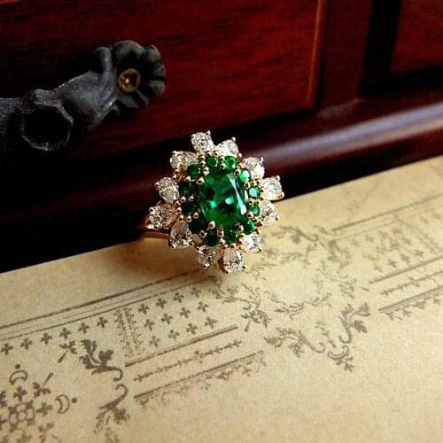 1.5ct AAA Lab Created Colombian Emerald Oval Emgagement Ring Real Solid 18K Yellow Gold Side Pear Moissanite Ring For Women