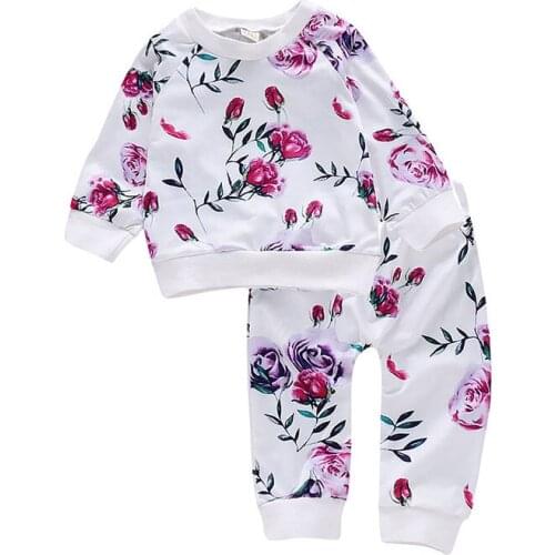 0-24M Babe Girls Clothes Set Spring Infant Kids Long Sleeve Tops T-Shirts+Floral Pants Suits Outfits
