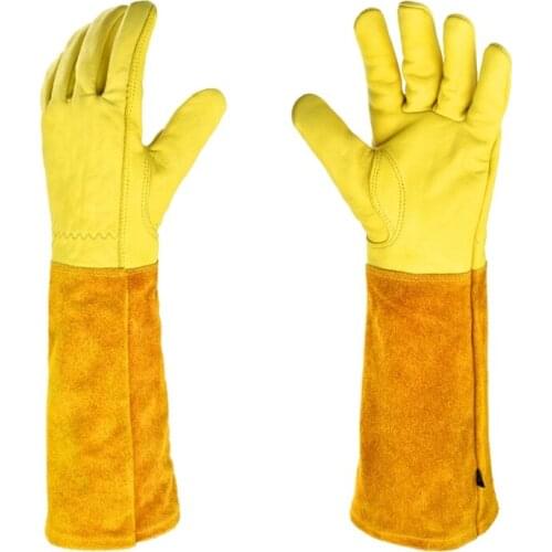 M4YD Long Sleeve Leather Gardening Gloves Puncture resistant Breathable Leather Gauntlet Rose Pruning Floral Gauntlet