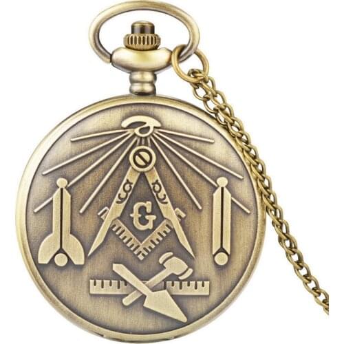 50pcs/lot Masonic Freemasonry Chrome Square and Compass Mason Retro Necklace Pendant Quartz Pocket Watch Best Gift