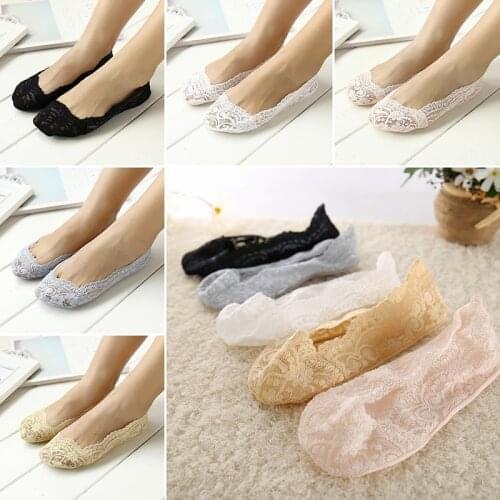 Summer Lace Boat Socks Elastic Non-Slip Invisible Socks Cotton Hollow Out Blend Antiskid Breathable Short Socks For Women 2021