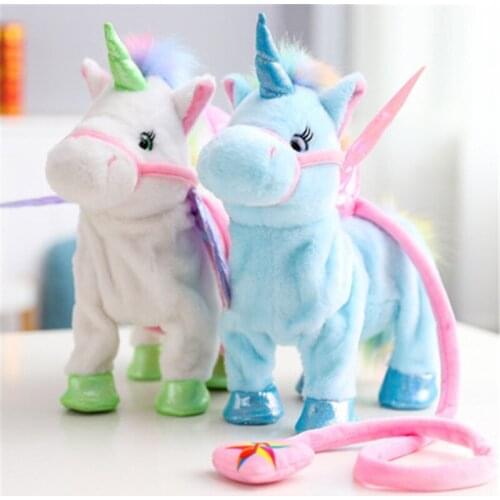 35cm Lovely Electric Walking Unicorn Plush Toy Soft Stuffed Animal Electronic Unicorn Doll Sing the Song for Baby Birthday Gifts