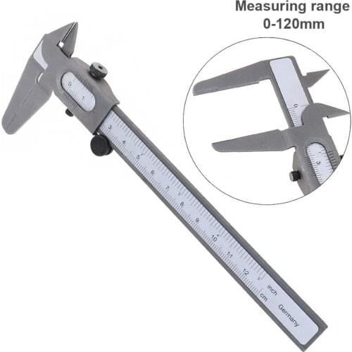 120mm Mini Carbon Steel Vernier Caliper Ruler with 0.1mm / 0.063in Accuracy and Sliding Wheel for Measuring