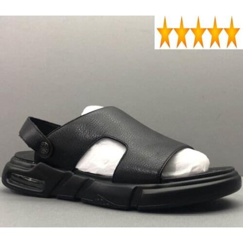 Mens Platform Beach Summer Genuine Leather Flats Slippers Open Toes Hollow Out Leisure Outside Sandals Gladiator Shoes