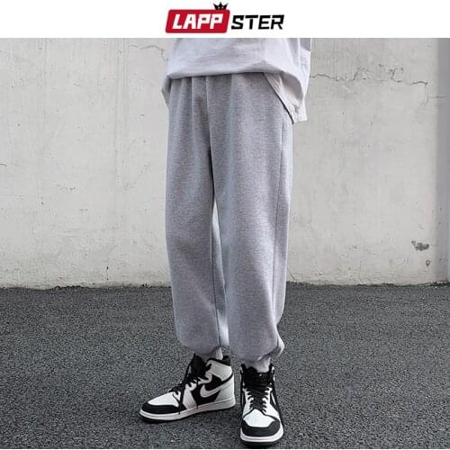 LAPPSTER Men Loose Japanese Streetwear Sweatpants 2021 Mens Harajuku Vintage Y2k Joggers Pants Male Causal Solid Sweat Pants