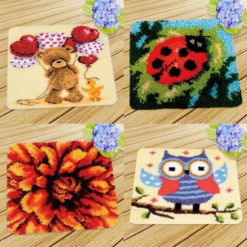 Latch Hook Rugs Kits For Beginner Handmade Flower Animals Cushion NeedleCrafts