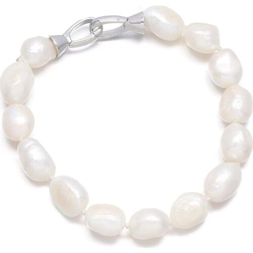 Genuine Natural Baroque Pearl Bracelets 9-10mm White Freshwater Pearls Beads Jewelry Gift For Women Fashion Bracelet Bangle