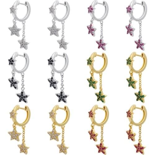2021 Europe and America The New Micro-inlaid Star Pendant Long Earrings for Women Five-pointed Star Cubic Zirconia DIY Jewelry