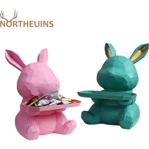 NORTHEUINS Resin Rabbit Storage Tray Figurines Nordic Homewares Creative Modern Home Decoration Accessories Desktop Decor Gift