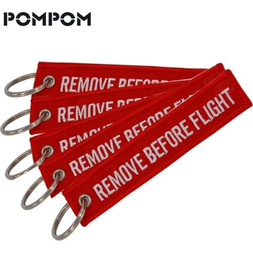 POMPOM 5 PCS/LOT Remove Before Flight Key Chain Ring For Aviation Gifts Custom Keychains Luggage Tags Stitch Keychains Chaveiro