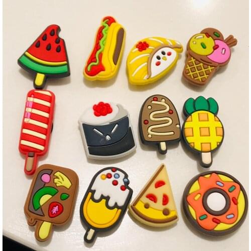 Popular Wholesale 100PCS Mix Watermelon Pizza PVC Craft Flat Back DIY Children Shoes Charms Embellishments Decoorations