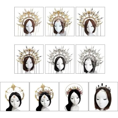 Godness Spiked Halo Crown Headband Beaded Chain Sequin Crown Photo Props DIY Material Package Luxury Embossed Hair Hoop