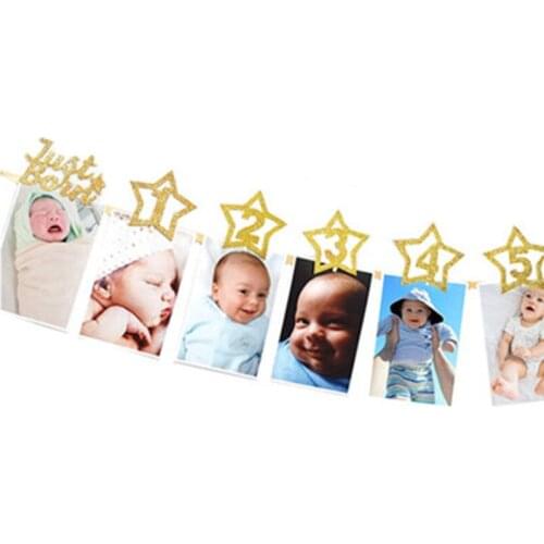 Baby age mileage photo clip pentagram flash powder 1 year old child birthday party banner pull flag