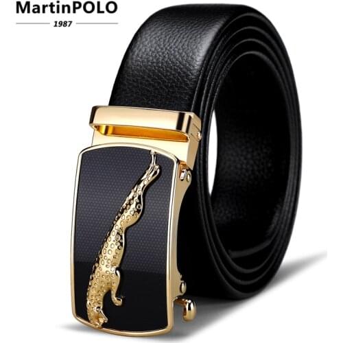 MartinPOLO Mens Automatic Buckle Genuine Leather Belt Cow Leather Male Belts Original Natural Cowskin Strap MP01501P