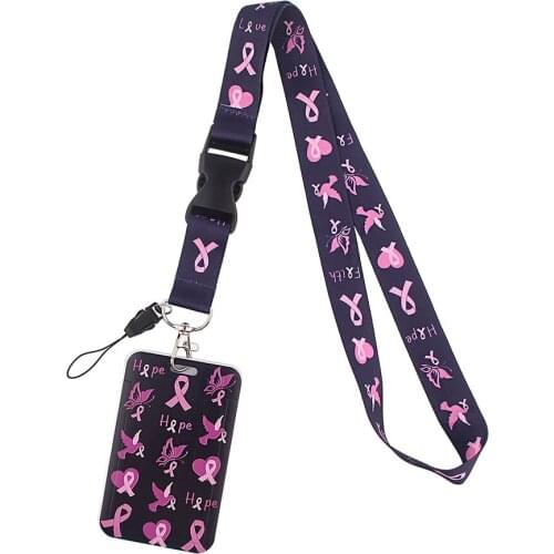CB0199 New Fashion Breast Cancer Awareness Lanyards Keychain Hope Faith Love ID Card Pass Gym Phone USB Badge Holder